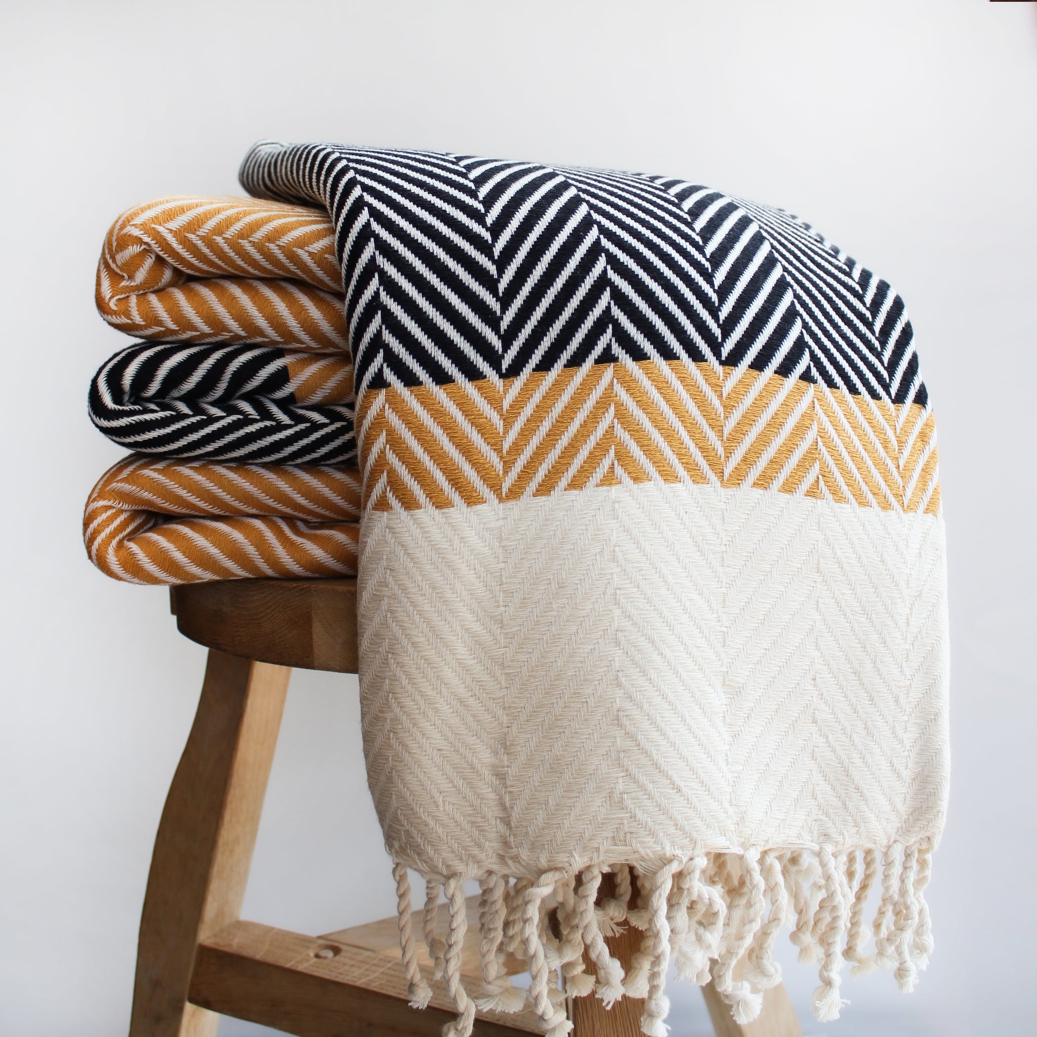 HERRINGBONE  Two coloured Handwoven Cotton Throw